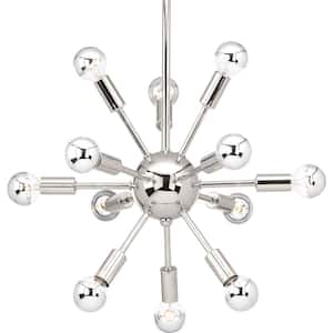 Ion Collection 12-Light Polished Nickel Mid-Century Modern Chandelier Light