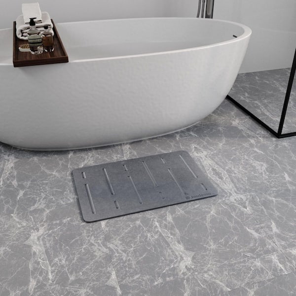 15.4 in. x 23.6 in. Diatomaceous Earth Bathroom Mat, Quick Drying Stone Bath Mat in Light Gray