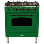 30 in. 3.0 cu. ft. Single Oven Dual Fuel Italian Range with True Convection, 5 Burners, Bronze Trim in Emerald Green