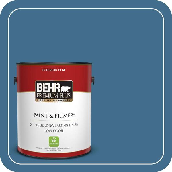 BEHR PREMIUM PLUS 1 gal. #M500-5 Sojourn Blue Flat Low Odor Interior Paint & Primer
