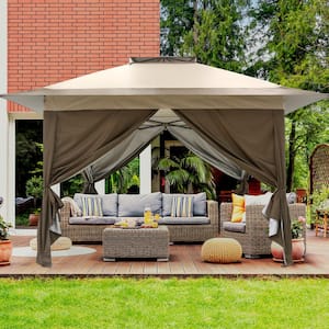 13 ft. x 13 ft. Outdoor Patio Pop-Up Instant Canopy Tent with Solid Wall and 4-Sand Bags