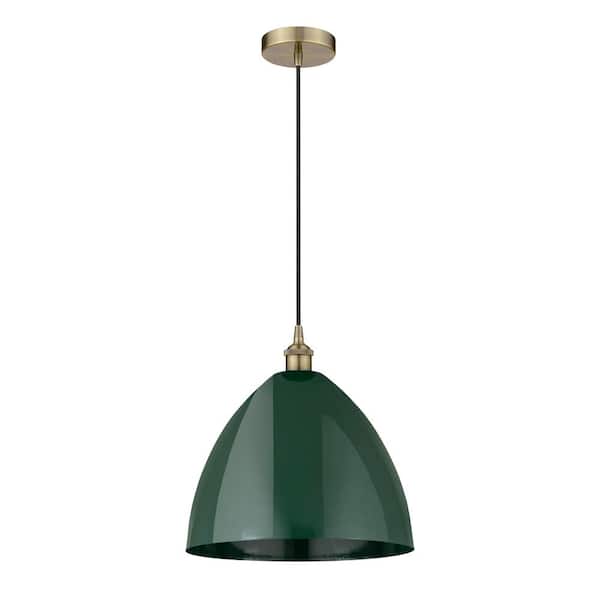 Plymouth Dome 100-Watt 1-Light Antique Brass Standard Mini Pendant Light with Metal Shade