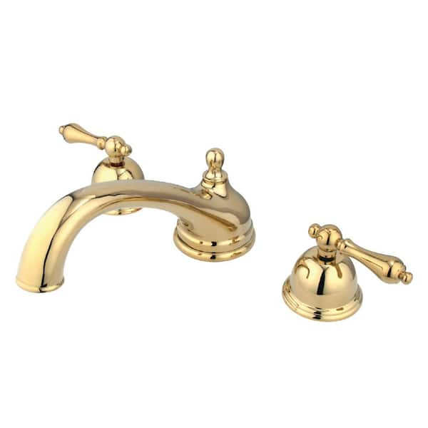 Kingston Brass Vintage 2 Handle Deck Mount Roman Tub Faucet In Polished Brass Hks3352al The 9829