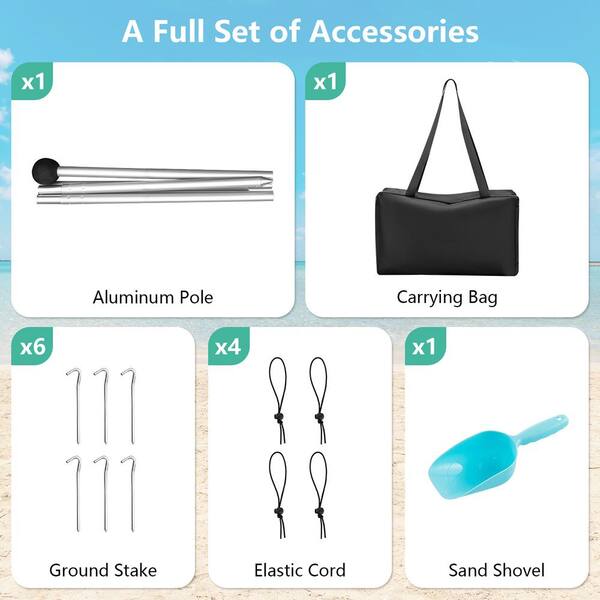 20 ft. x 20 ft. Beach Sunshade Canopy UPF50+ with Carry Bag & 8 Sandbags and Shovel Green