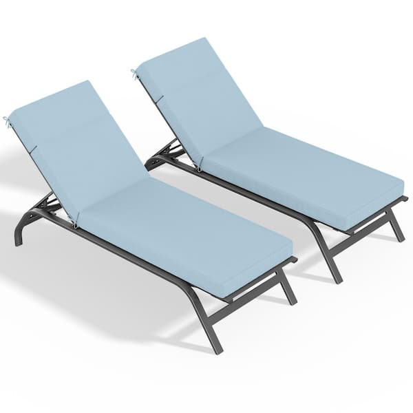 80 x 26 x 4 in. (2-Pack) Outdoor Chaise Lounge Cushion, Water Resistant Patio Replacement Seat Cushion, Sky Blue