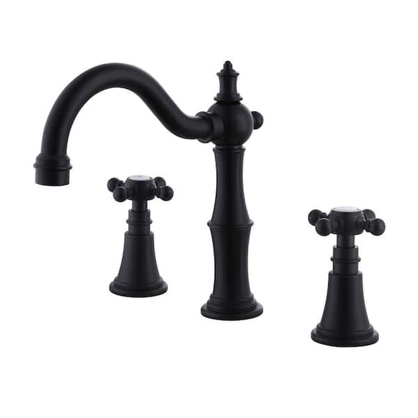 FLG 8 in. Widespread Double Handle Bathroom Faucet Brass Elegant 3 Holes Sink Basin Vanity Taps in Matte Black