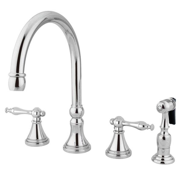 Kingston Brass Governor 2-Handle Deck Mount Widespread Kitchen Faucets with Brass Sprayer in Polished Chrome