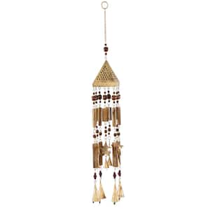 29 in. Gold Wood Sun Stars Windchime with Beads and Cone Bells