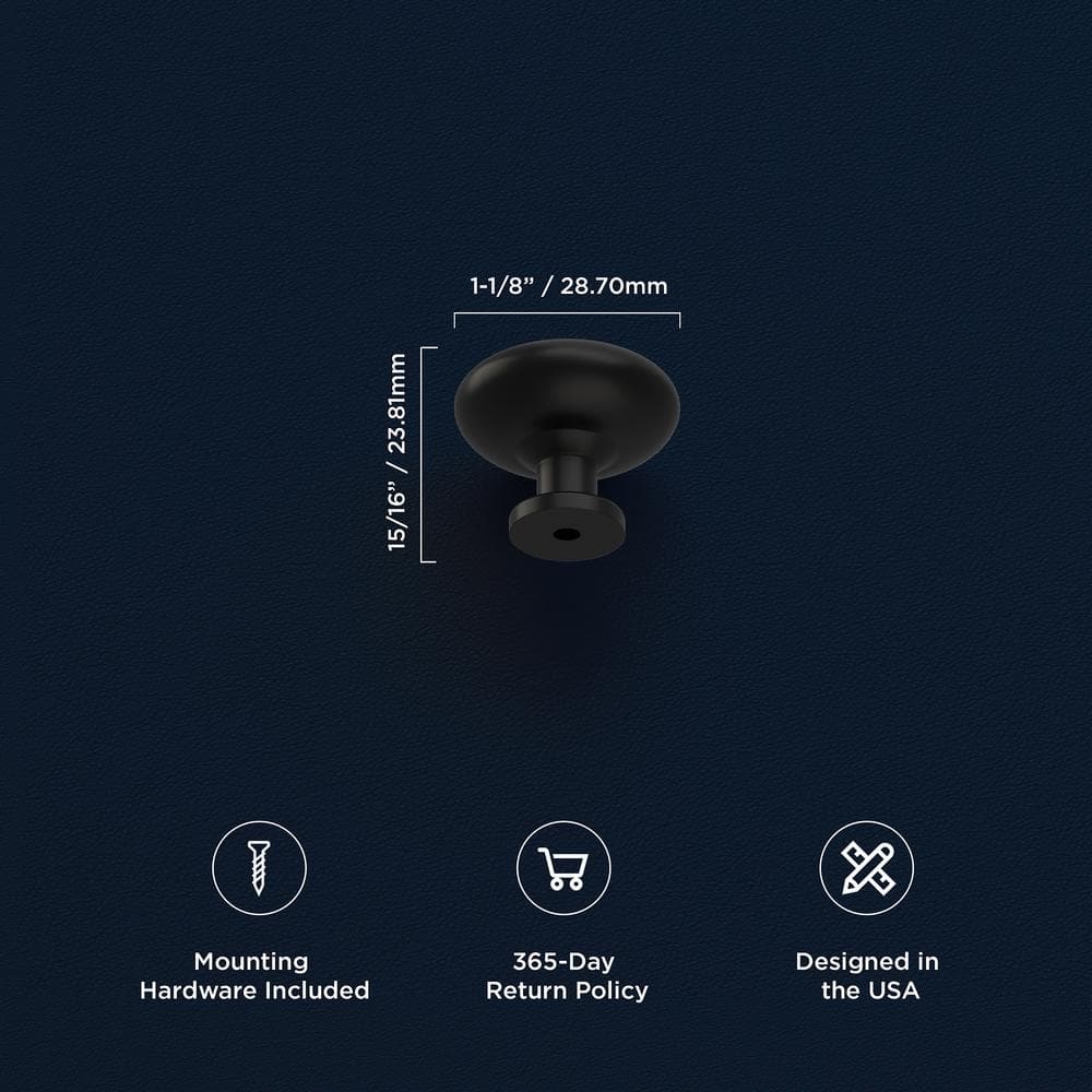 Matte Black Aluminum Round Cabinet Knob with Mounting Hardware
