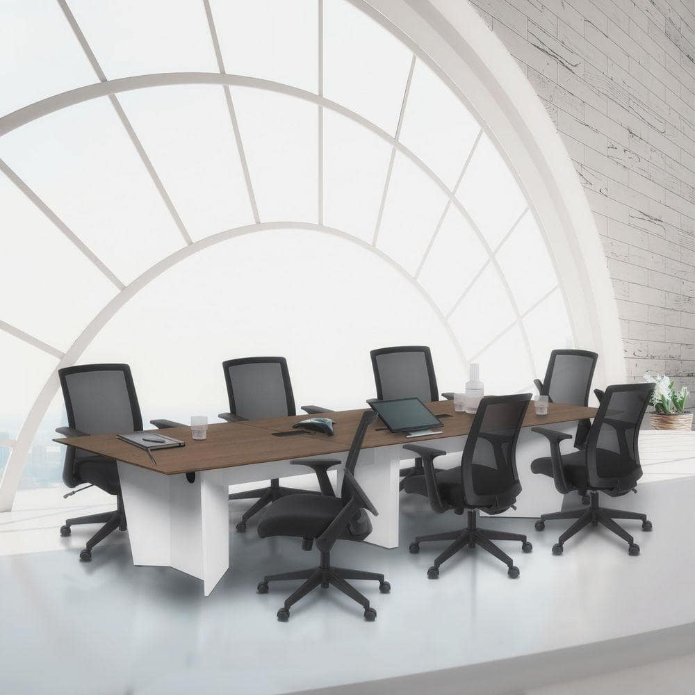 Array 144 in. Noble Oak Conference Table with Power Data Grommet Desk-White