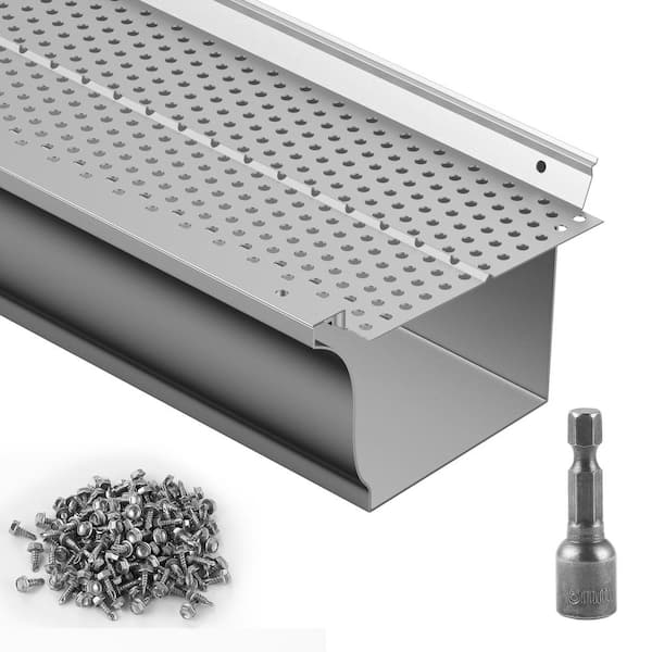 VEVOR Gutter Guard 5 in. Width Aluminum Leaf Filter DIY Gutter Cover 13 PCS 52 ft. Total Length 0.157 in. Hole Diameter