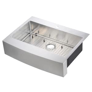 Brimley Retrofit Dual Mount Stainless Steel 33 in. 1-Hole Single Bowl Curved Farmhouse Apron Front Kitchen Sink