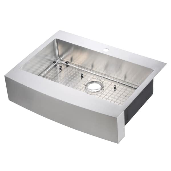 CMI Brimley Retrofit Dual Mount Stainless Steel 33 in. 1-Hole Single Bowl Curved Farmhouse Apron Front Kitchen Sink