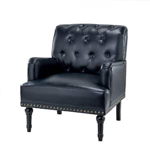 Venere Classic Navy Button-tufted Armchair with Turned Legs and Nailhead Trim