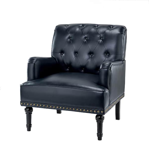 JAYDEN CREATION Venere Classic Navy Button-tufted Armchair with Turned Legs and Nailhead Trim
