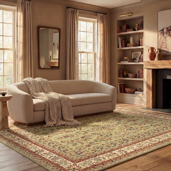 Lyndhurst 8 ft. x 10 ft. Sage/Ivory Border Antique Floral Area Rug