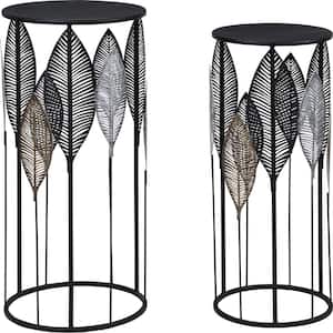 Loraina Leaves Outdoor Metal Plant Stand Set (2-Piece)