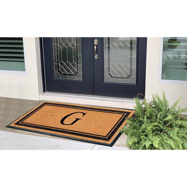 A1 Home Collections A1hc Markham Picture Frame Black/Beige 30 in. x 60 in. Coir and Rubber Flocked Large Outdoor Monogrammed G Door Mat