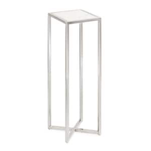 Jaspur 6.75 in. Silver Square Marble Glam End Table