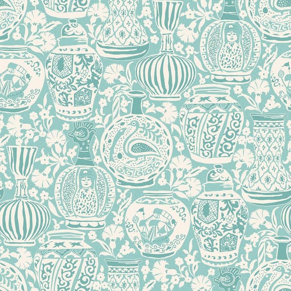 Delft Pottery Aqua Blue Peel and Stick Wallpaper