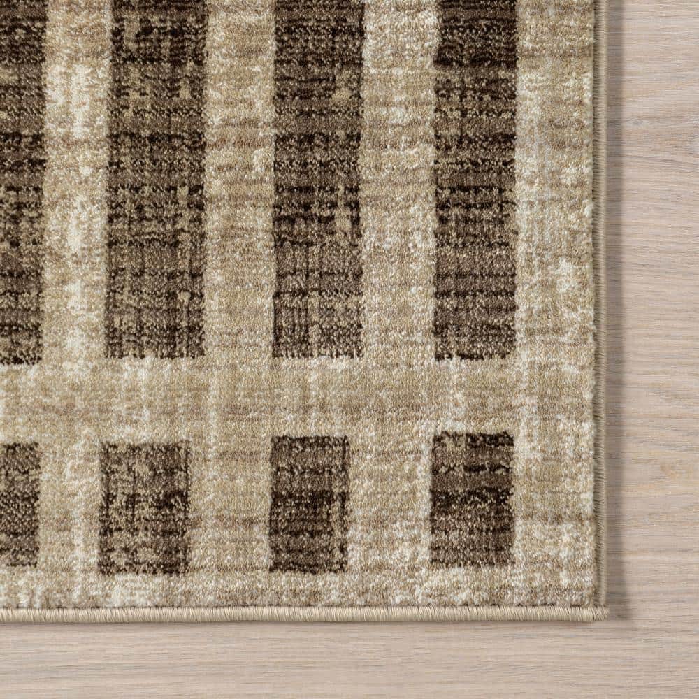 Beige and Brown Synthetic Rectangular Area Rug, 5x8