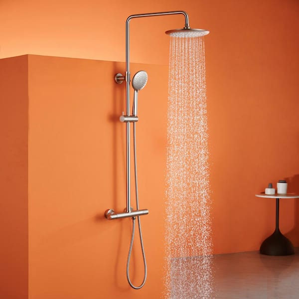 Dimakai 3-Spray Wall Mount Round Shower Head and 9.5 in. Handheld Shower Head 1.8 GPM 9 in. Round Shower Head in Brushed Nickel