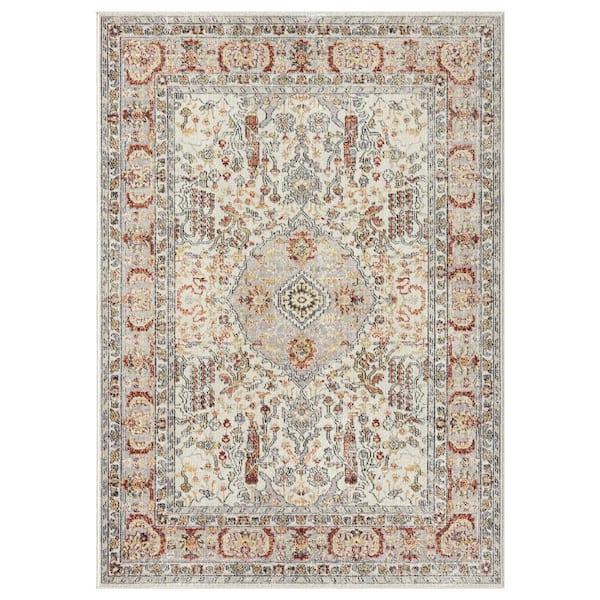 LUXE WEAVERS Bohemian Ivory 4x5 Oriental Polypropylene Area Rug