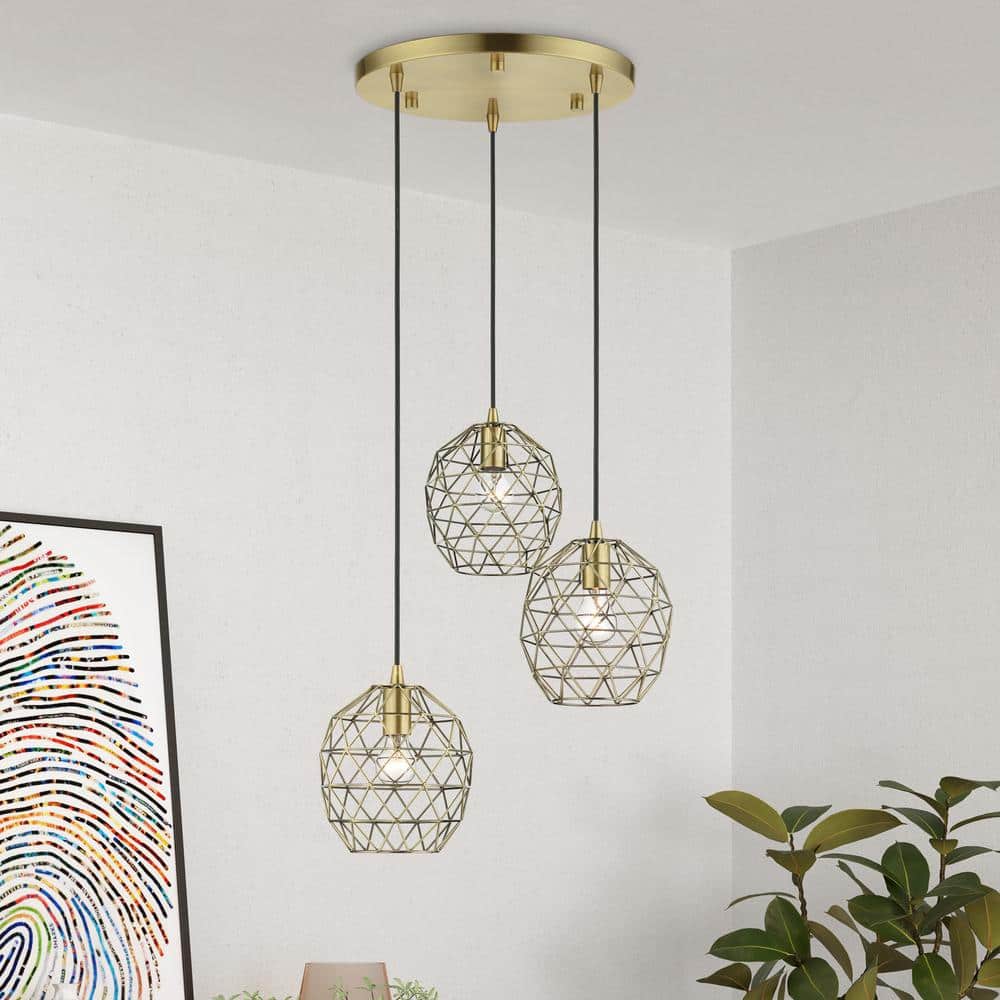 Geometrix Antique Brass 3-Light Indoor/Outdoor Pendant