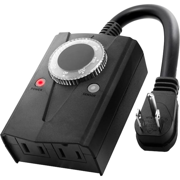 Light Sensor Timer Waterproof and Mechanical Plug in Timer Switch with 2 Grounded Electrical Outlets