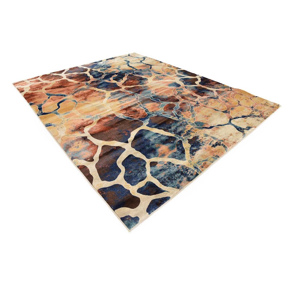 Abstract Beige & Brown Synthetic 8' x 10' Easy-Care Rug