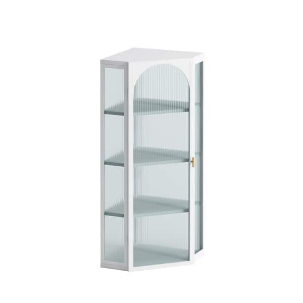 Unbranded 22.24 in. W x 15.94 in. D x 41.34 in. H Bathroom Storage Wall Cabinet with Glass Door & 4 Shelf Corner Cabinet in White