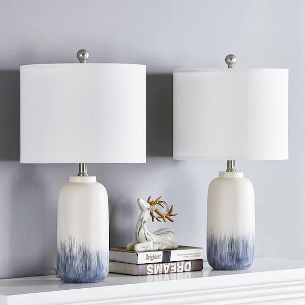 Maxax Sacramento 24 in. Blue Ceramic Base Paired Table Lamp with White Linen Lampshade (2-Pack）