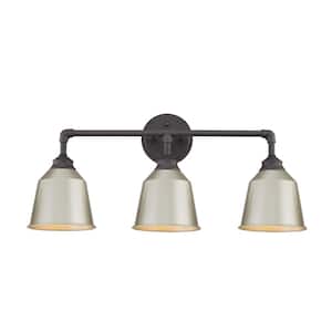 Bayonne 9 in. 3-Lights Vanity Light in Burning Gray with Painted Slive Metal Shades Wall Sconces