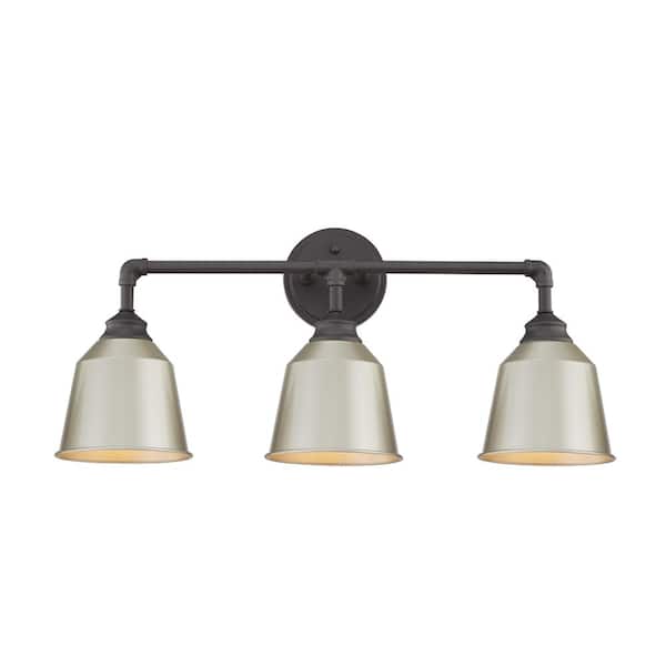 Unbranded Bayonne 9 in. 3-Lights Vanity Light in Burning Gray with Painted Slive Metal Shades Wall Sconces