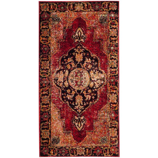 SAFAVIEH Vintage Hamadan Red/Multi Doormat 3 ft. x 5 ft. Border Medallion Area Rug