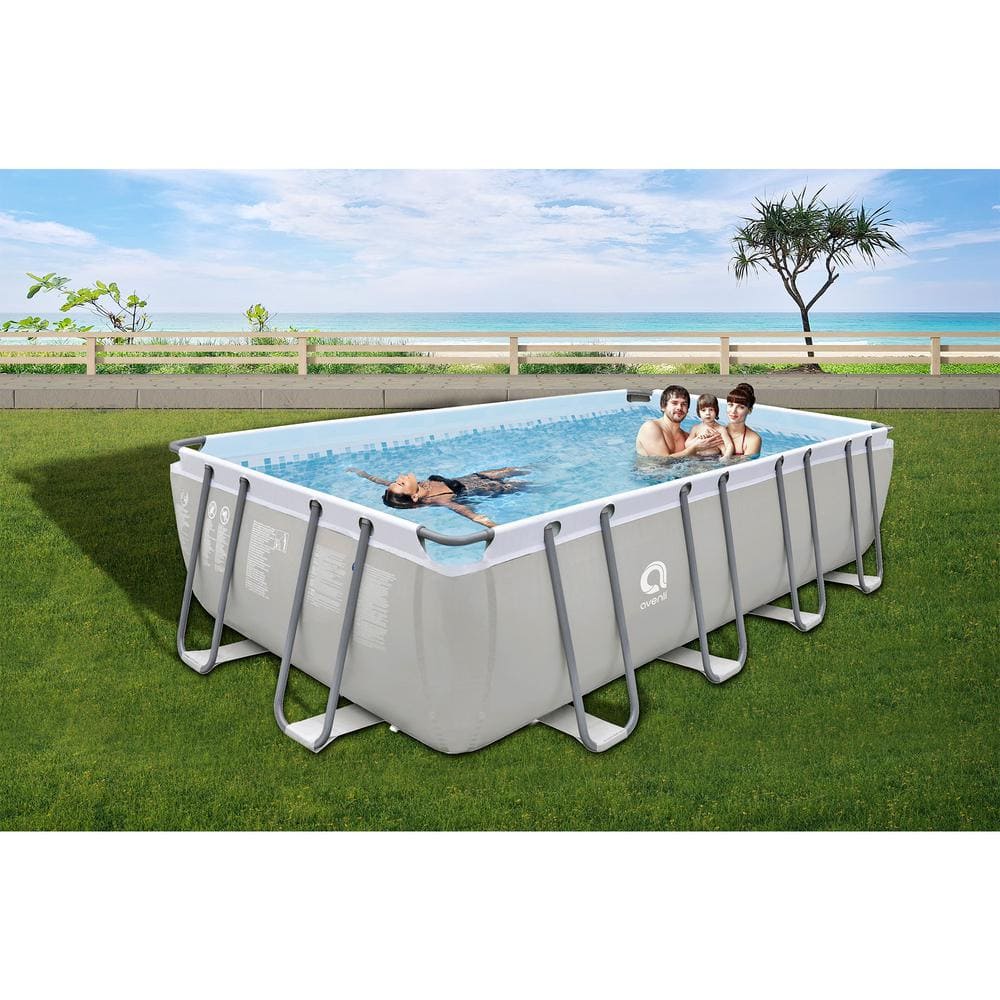 Gray 18 x 10 Foot Rectangular Steel Frame Above Ground Pool