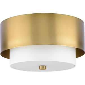 Silva Collection Two-Light Brushed Bronze White Linen Shade 14 in. Flush Mount No Bulbs Included