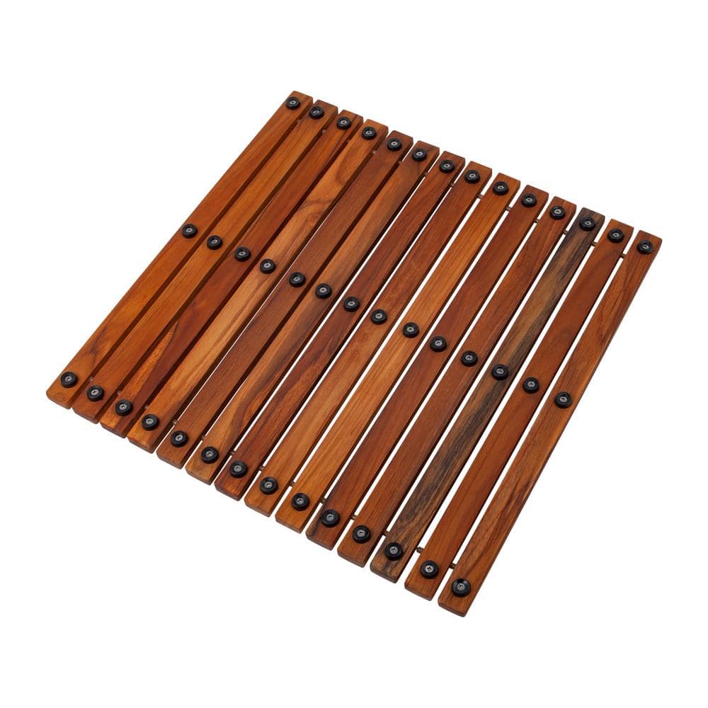 Nordic Oiled Teak Wood Roll-Up Shower Mat 19.6" Square