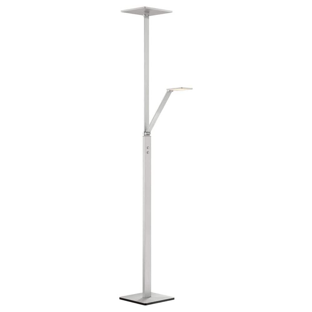 Tall Chiseled Nickel Adjustable LED Floor Lamp with White Acrylic Shade