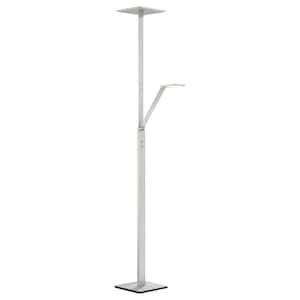 George's Reading Room 71 in. Chiseled Nickel 1-Light Floor Lamp with Square Metal Shades and White Acrylic Diffusers