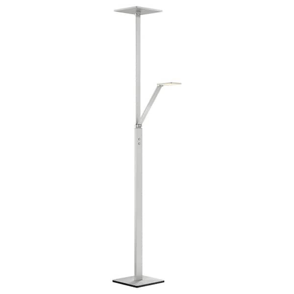 George Kovacs George's Reading Room 71 in. Chiseled Nickel 1-Light Floor Lamp with Square Metal Shades and White Acrylic Diffusers