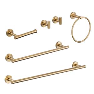 6-Piece Wall Mount Bath Hardware Set with Towel Ring, Toilet Paper Holder, Towel hook and Towel Bar in Brushed Gold