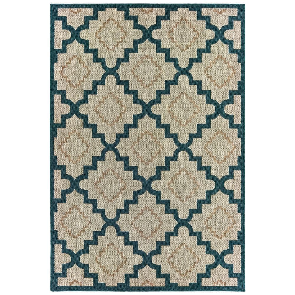 Bermuda Gray/Blue 10 ft. x 13 ft. Trellis Indoor/Outdoor Patio Area Rug