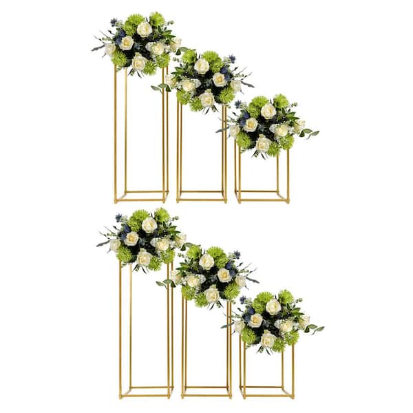 Yiyibyus 3 Different Size Wedding Flower Stands Gold Metal Column Stand Round Flower Display Stand