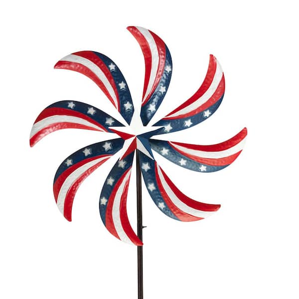 Gerson 63 in. Tall Metal Patriotic Yard Stake with Wind Spinner