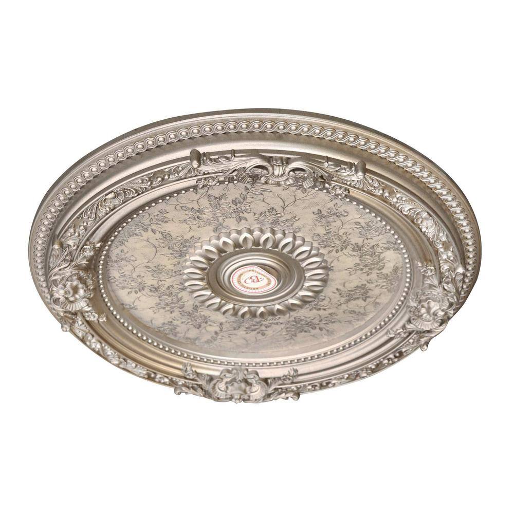 Petite Round Champagne Silver Ceiling Medallion with Floral Pattern