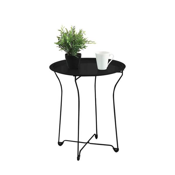 maocao hoom Round Metal Tray Black End Side Table, Removable Tray