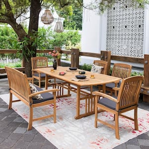 Caterina 6-Piece Teak Wood Outdoor Dining Set with Gray Cushion