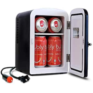 4L Retro Portable Mini Fridge with12V DC and 110V AC Cords, 6 Can Personal Cooler, Black