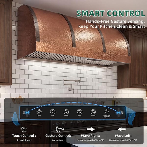60 in. 1200 CFM Ducted Range Hood Insert in Stainless Steel with Gesture Control